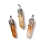 Natural Yellow Jade Big Pointed Pendants, with Platinum Tone Brass Findings, Cadmium Free & Lead Free, Bullet with Leaf, 53.5~57x14~15x14~15mm, Hole: 7x4mm