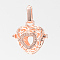 Rack Plating Brass Cage Pendants, Nickel Free, For Chime Ball Pendant Necklaces Making, Hollow, Heart, Rose Gold, 20.5x21x15mm, Hole: 3.5x8.5mm, inner measure: 13.5x14.5mm