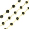Handmade Brass Link Chains, with Glass Faceted Rhinestone & Spool, Soldered, Long-Lasting Plated, Flower, Black, 12x6.5x3mm