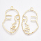 Brass Open Back Bezel Pendants, For DIY UV Resin, Epoxy Resin, Pressed Flower Jewelry, Face, Nickel Free, Real 18K Gold Plated, 43.5x25.5x1mm, Hole: 2mm