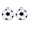 Eco-Friendly Alloy Enamel Hollow Pendants, Flat Round with Football Pattern, Platinum, White, 24x20x2.5mm, Hole: 3mm