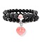 Cherry Blossom Agate Heart Charm Bracelets, Natural Lava Rock Beads Stretch Bracelet Set Jewelry for Women