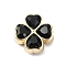 Rack Plating Alloy Beads, with Glass, Clover, Black, 16x16x7mm, Hole: 1.6mm