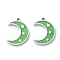 304 Stainless Steel Enamel Pendants, Moon Charm, Stainless Steel Color, Lime Green, 15.5x12x1.5mm, Hole: 1mm