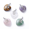 Natural Mixed Stone Pendants, with Platinum Tone Brass Ice Pick Pinch Bails, Heart, 31~32x25~26x11~12mm, Hole: 7x5mm