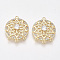 Brass Cubic Zirconia Chandelier Components Links, Flat Round with Flower, Nickel Free, Real 18K Gold Plated, Clear, 18.5x15x4mm, Hole: 1mm