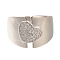 Brass Micro Pave Clear Cubic Zirconia Open Cuff Rings for Women, Cadmium Free & Lead Free, Heart, Platinum, 14mm, Inner Diameter: Adjustable