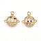 Brass Micro Pave Cubic Zirconia Pendants, Cadmium Free & Lead Free, with Jump Ring, Real 18K Gold Plated, Planet, 16.5x19x2.5mm, Hole: 3.5mm