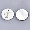 Natural Freshwater Shell Pendants, with Golden Plated Brass Etched Metal Embellishments, Flat Round with Letter, Letter.T, 15x2mm, Hole: 1.2mm