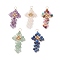 Natural Mixed Stone Copper Wire Wrapped Pendants, Arrow Charms with Brass Beads, Golden, Mixed Color, 39~41x20x4mm, Hole: 4mm