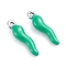 304 Stainless Steel Pendants, Enamelled Sequins, Horn of Plenty/Italian Horn Cornicello Charms, Stainless Steel Color, Green, 17.5x4.5x3.5mm, Hole: 1mm