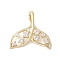 Hollow-Carved Design Fishtail Brass Pendants, with Rhinestone, Real 14K Golden & Long-lasting Plated, Real 14K Gold Plated, 16.5x17x2.5mm, Hole: 5.5mm