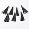 Faux Suede Tassel Pendant Decorations, with CCB Plastic Cord Ends, Golden, Black, 84~89x11.5~12mm, Hole: 2.5mm