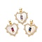 Brass Micro Pave Cubic Zirconia Pendants, Cadmium Free & Lead Free, with Shell, Heart Charms, Mixed Color, 23x21x4mm, Hole: 3.5x4.5mm