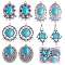 10pcs Turquoise+alloy pendant Vintage alloy earring head diy handmade material(5 styles), Antique Silver, 40.50x24mm,Hole:2.50mm