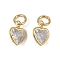 Brass Micro Pave Cubic Zirconia Pendants, Heart Charms, with Jump Ring, Long-Lasting Plated, Cadmium Free & Lead Free, Rack Plating, Real 18K Gold Plated, 12x9.5x5mm, Hole: 3mm