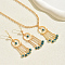 Bohemian Vintage Iron Resin Evil Eye Tassels Pendant Necklaces & Earrings Sets for Women, Golden, Necklaces: 16.34 inch(41.5cm), Earring: 3.35x0.79 inch(8.5x2cm)