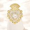 Brass Micro Pave Clear Cubic Zirconia Cuff Rings, Cadmium Free & Lead Free, Heart, Real 18K Gold Plated, 33.5x24.5mm