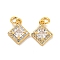 Brass Micro Pave Clear Cubic Zirconia Pendants, Cadmium Free & Nickel Free & Lead Free, with Jump Ring, Rhombus, Real 18K Gold Plated, 11x9x4mm, Hole: 3mm