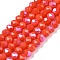 Electroplate Opaque Solid Color Glass Beads Strands, Half Rainbow Plated, Faceted, Rondelle, Orange Red, 3.5~3.8x3mm, Hole: 0.4mm, about 105~110pcs/strand, 29~31cm