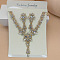 Flower Brass Rhinestone Pendant Necklaces & Stud Dangle Earrings, Golden, Crystal, 420mm