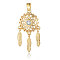 Brass Micro Pave Cubic Zirconia Pendants, Cadmium Free & Nickel Free & Lead Free, Woven Net/Web with Feather Charms, Real 18K Gold Plated, 26x14x2.4mm