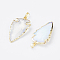 Opalite Pointed Pendants, with Brass Snap on Bails, Edge Golden Plated, Arrowhead, 32.5~50.5x19~22.5x6mm, Hole: 4.5x7mm