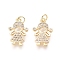 Brass Pendants, with Clear Cubic Zirconia and Jump Rings, Girl, Golden, 16x10x2mm, Hole: 2mm