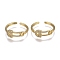 Adjustable Brass Micro Pave Clear Cubic Zirconia Cuff Rings, Open Rings, Long-Lasting Plated, Safety Pin Shape, Real 18K Gold Plated, US Size 5 3/4(16.3mm)