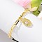 Brass Micro Pave Clear Cubic Zirconia Charm Bracelets, Curb & Paperclip Chains Bracelets for Women, Oval with Flower, Real 18K Gold Plated, 7 inch(17.8cm)