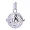 Rack Plating Brass Cage Pendants, Nickel Free, For Chime Ball Pendant Necklaces Making, Hollow Round with Om Symbol, Platinum, 25x24x20.5mm, Hole: 3x7mm, inner measure: 18mm