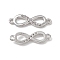 Brass Micro Pave Clear Cubic Zirconia Connector Charms, Cadmium Free & Nickel Free & Lead Free, Infinity Links, Platinum, 17x5x2mm, Hole: 0.8mm