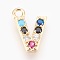 Brass Micro Pave Cubic Zirconia Charms, Letter, Golden, Letter.V, 13~14x7~10x2~2.5mm, Hole: 1.5~1.8mm