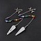 Natural Quartz Crystal Hexagonal Pointed Cone Dowsing Pendulum Pendants, with Chakra Gemstone Round Beads, Rack Plating Platinum Tone Brass Triple Goddess Pentagram & Chains, Cadmium Free & Lead Free, 255mm