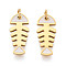 304 Stainless Steel Enamel Pendants, with Jump Ring, Real 18K Gold Plated, Fishbone Charm, Ion Plating(IP), Floral White, 16x7x1.5mm, Hole: 2.5mm