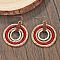 Flat Round Alloy Glass Seed Beads Dangle Earrings, with Imitation Leather, Golden, White, 65x45mm