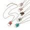 Natural mixed Gemstone with Brass Pendant Necklaces,  Rectangle with Tree, 17.99 inch(45.7cm)