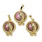 Natural Rhodonite Flat Round Shaped Brass Pendants, Rack Plating, Cadmium Free & Lead Free, Golden, 29.5x21.5x9.5~11mm, Hole: 7.5x4.5mm