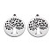 Non-Tarnish 304 Stainless Steel Charms, Laser Cut, Flat Round with Tree, Stainless Steel Color, 14x12x1mm, Hole: 1mm