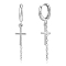 Cross Huggie Hoop Earrings Gold Plated Minimalist Cross Charm Dangle Drop Earrings Jewelry Gift for Women Men, Platinum, 35.7x11.8mm, Pin: 1mm