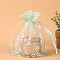 Rectangle Organza Drawstring Bags, Embroidery Flower Pattern, Aqua, 14x10cm