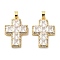 Cross Brass Micro Pave Cubic Zirconia Pendants, Cadmium Free & Nickel Free & Lead Free, Real 18K Gold Plated, 26x18x4.5mm, Hole: 4.5mm