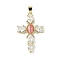 Natural Rhodochrosite Pendants, Brass Pave Clear Cubic Zirconia Cross Charms, Real 18K Gold Plated, Long-Lasting Plated, Rack Plating, 39x25x4.5mm, Hole: 6x4mm