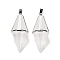 Natural Quartz Crystal Pointed Pendants, Rock Crystal Pendants, Faceted Bicone Bullet Charms with Rack Plating Platinum Plated Brass Findings, Cadmium Free & Lead Free, 42.5~43x17~18mm, Hole: 4x5.5mm