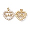 Brass Micro Pave Cubic Zirconia Pendants, Cadmium Free & Lead Free, with ABS Imitation Pearl, Heart with Word LOVE Charm for Valentine's Day, Real 18K Gold Plated, 19.5x21x5mm, Hole: 5x3.5mm