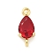 Brass Pave Cubic Zirconia Connector Charms, Teardrop Links, Real 18K Gold Plated, Long-Lasting Plated, Cadmium Free & Lead Free, Rack Plating, Red, 14x6.5x4.5mm, Hole: 1.2mm
