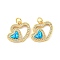 Valentine's Day Brass Micro Pave Cubic Zirconia with Synthetic Opal Pendants, with Jump Ring, Flat Round, Cadmium Free & Lead Free, Real 18K Gold Plated, 15.5x16.5x3mm