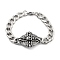 304 Stainless Steel Curb Chains Bancelets, Cross with Skull, Antique Silver, 8-5/8 inch(22cm), Pendant: 30x51x9mm