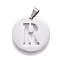 Non-Tarnish 201 Stainless Steel Pendants, Flat Round with Letter, Stainless Steel Color, Letter R, 20x1.3mm, Hole: 4x3mm