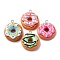 Opaque Resin Pendants, Imitation Food, Donut, with Platinum Iron Loop, Mixed Color, 25.5~28.5x22.5~23x10~10.5mm, Hole: 2mm